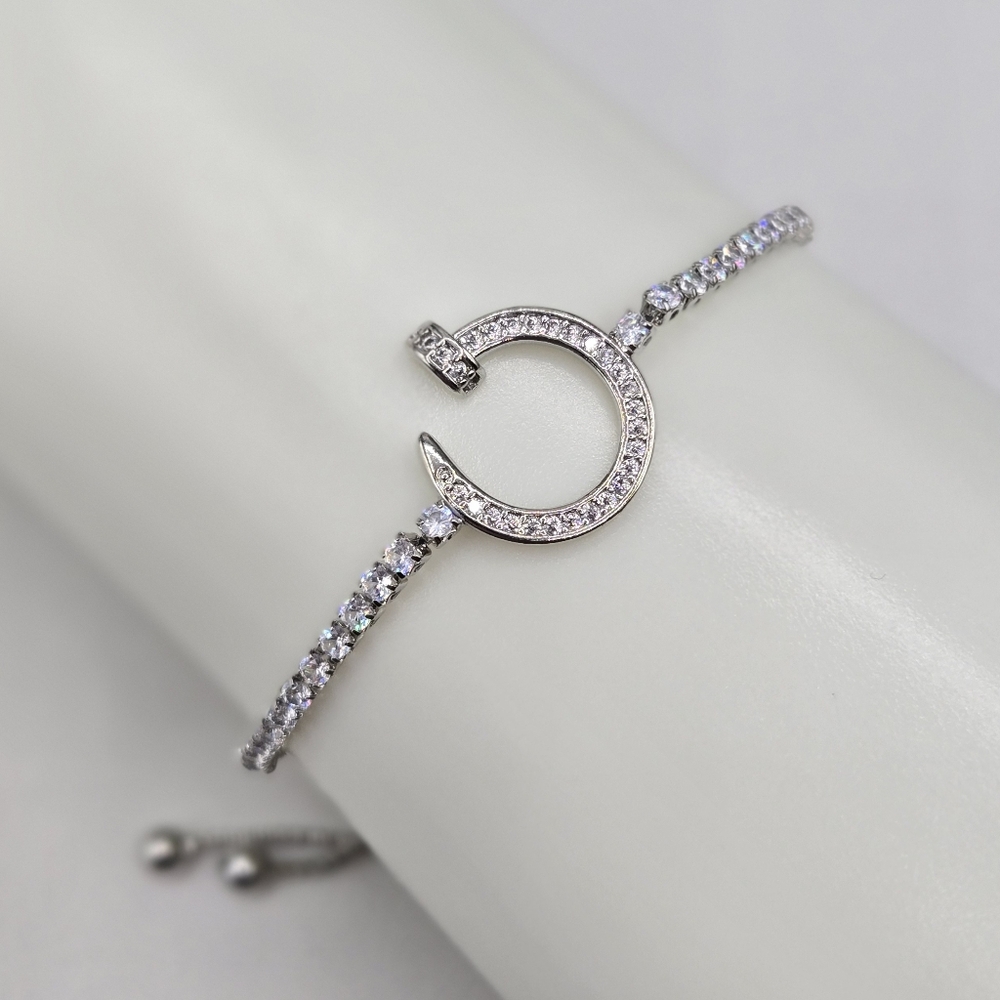 Swarovski Crystal Elements Silver Nail Slide Bracelet Adjustable Prom Bridal